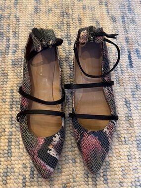 Anthropologie Multicolor Snakeskin-Print Pointed Mary Jane Flats